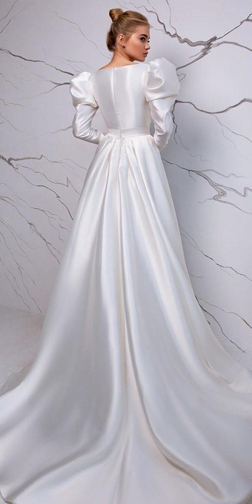 modest wedding dresses with sleeves a line satin simple evalende