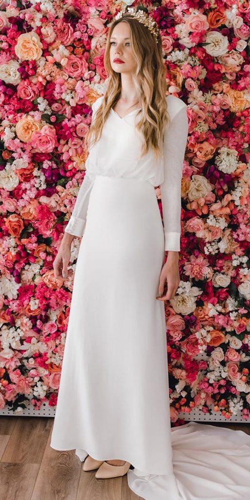modest wedding dresses with sleeves sheath simple train elizabethcooperdesign