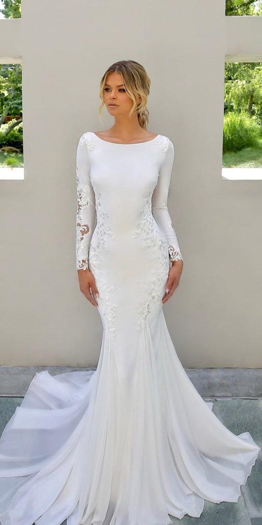 Simple Long Sleeve Modest Wedding Dresses 32 Short