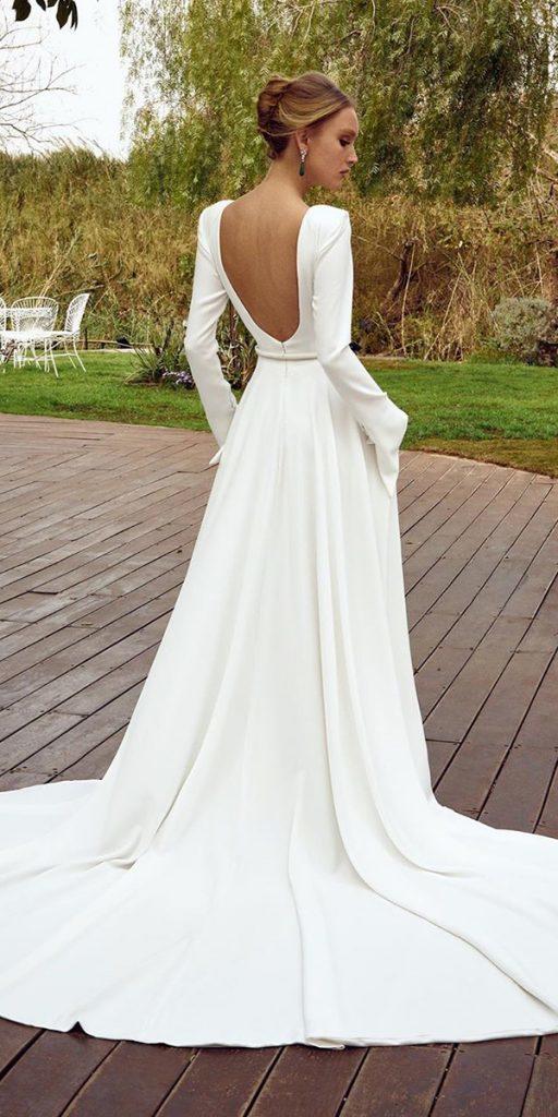 White Simple Wedding Dress Satin Fabric Square Neck Long Sleeves A-Line  Floor Length Bridal Gowns - Milanoo.com