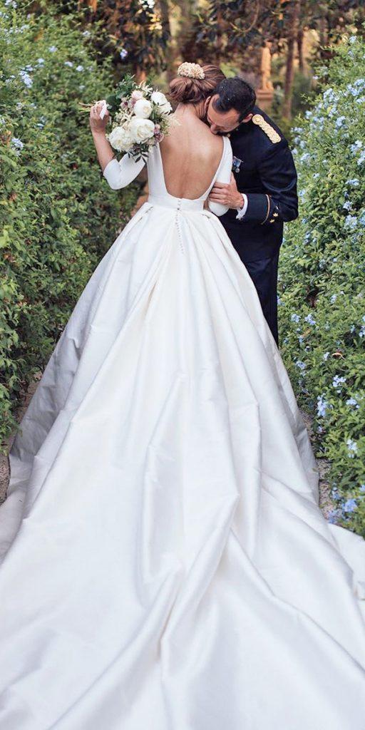 simple wedding dresses with sleeves open back ball gown train kiwo estudio
