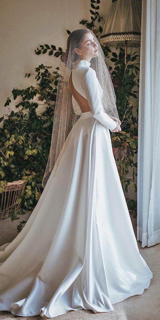simple wedding dresses with sleeves open back with long sleeves a line lovemydress