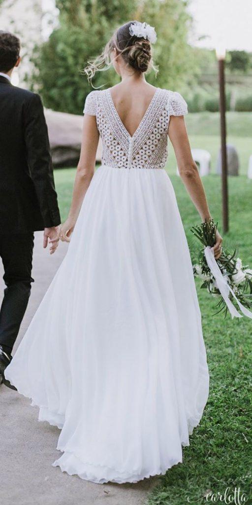 unique lace wedding dresses a line v back with cape sleeves nadiamanzato