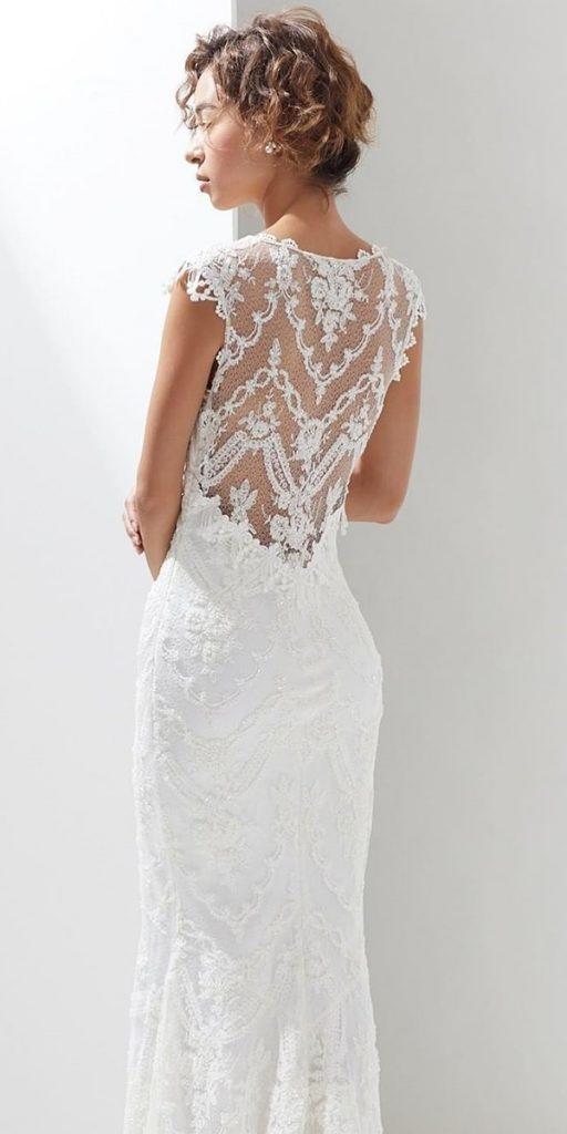 vintage lace wedding dresses sheath lace back with cap sleeves clairepettibone