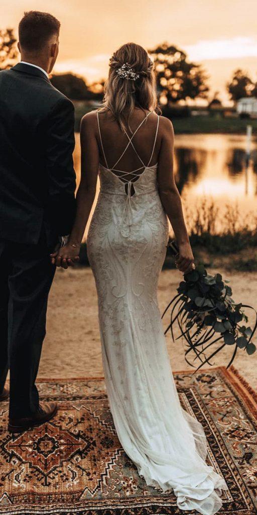 vintage lace wedding dresses sheath low back with train rustic devon divine