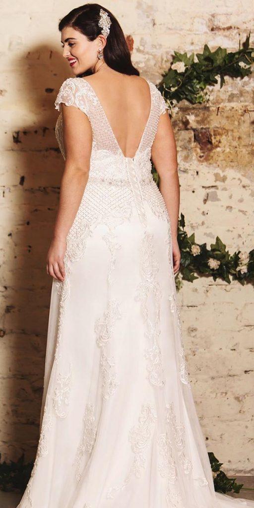 vintage lace wedding dresses v back with cap sleeves truebride