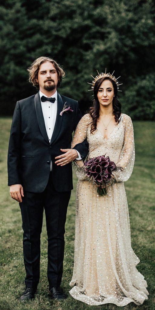 vintage wedding dresses with sleeves a line gold sequins one day