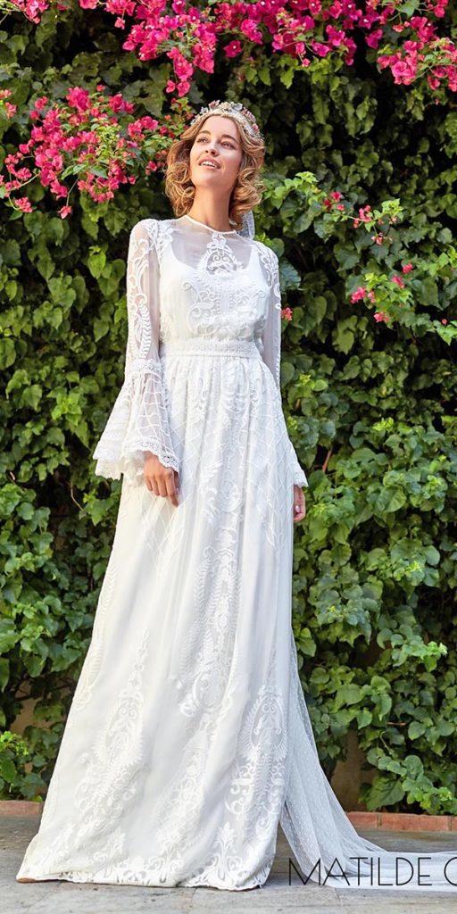 vintage wedding dresses with sleeves a line lace modest matildecano