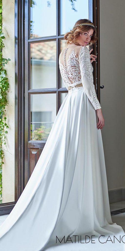 vintage wedding dresses with sleeves a line lace with buttons matildecano