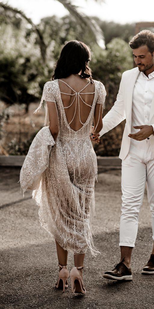 vintage wedding dresses with sleeves sheath low back with fringe wona