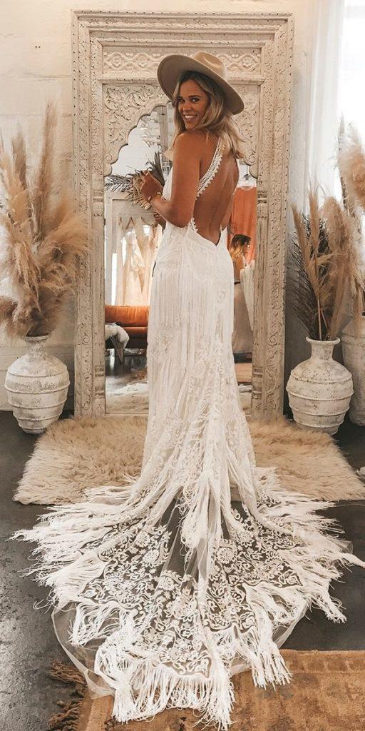 barnyard wedding dresses sheath open back lace train ruedeseinebridal