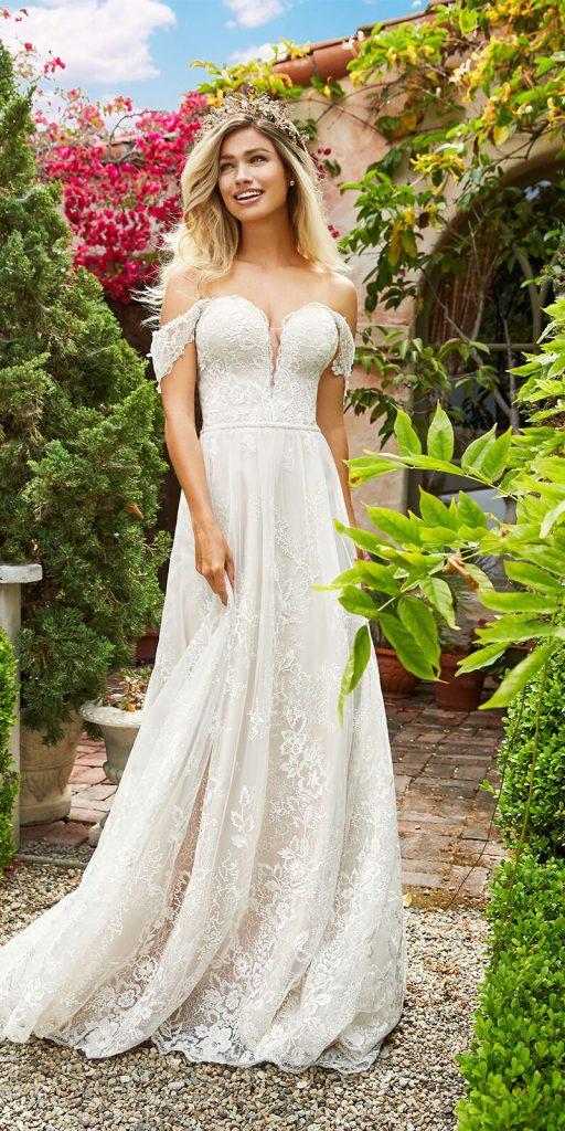 beach destination wedding dresses a line sweetheart neckline off the shoulder lace val stefani