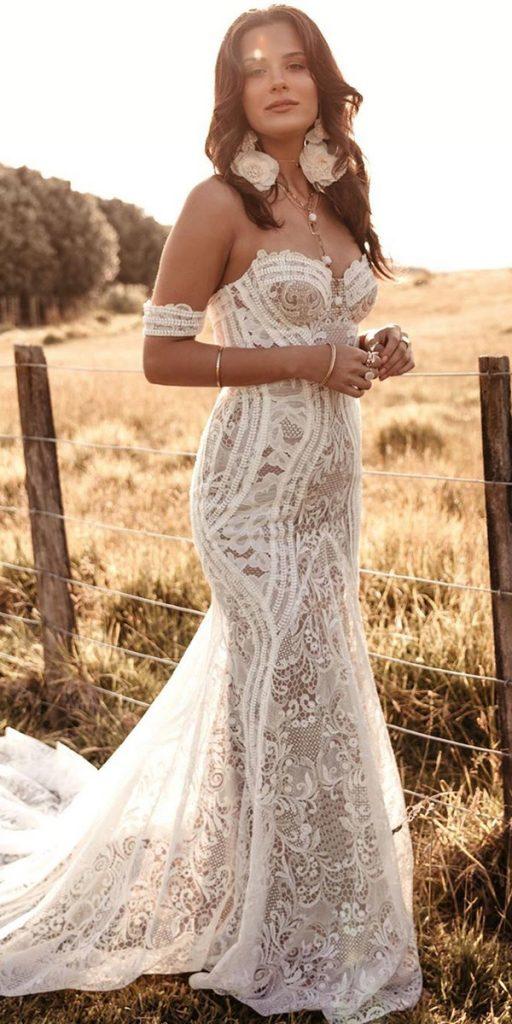 bohemian wedding dresses sheath off the shoulder sweetheart neckline loversxsociety
