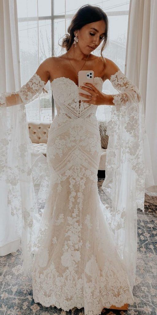  bohemian wedding dresses sheath sweetheart neckline lace with sleeves martinaliana