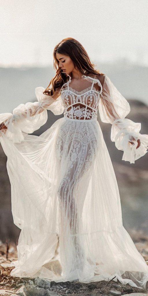 bridal gowns with sleeves a line lace bohemain galia lahav