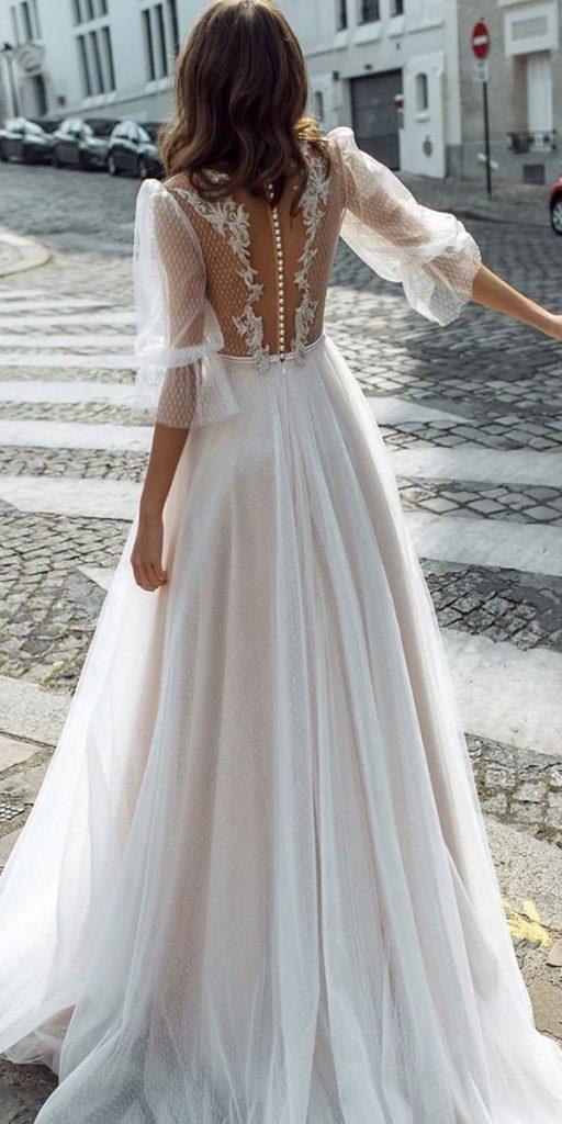bridal gowns with sleeves a line lace illusion back with buttons kookla