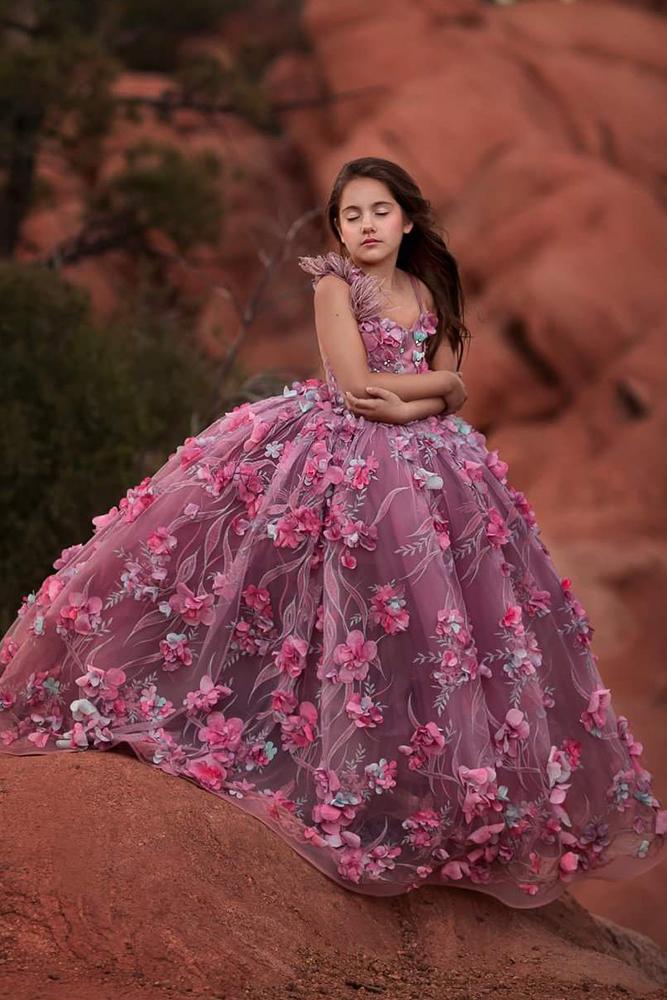 country flower girl dresses floral appliques purple annatriantcouture