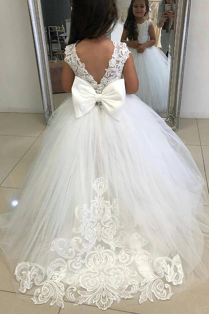 country flower girl dresses v back lace with train vintagerosebyhannahaj
