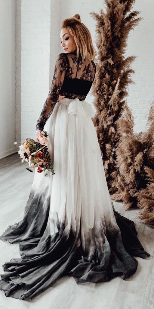  gothic wedding dresses a line black and white lace top with sleeves sweetcarolinestyles