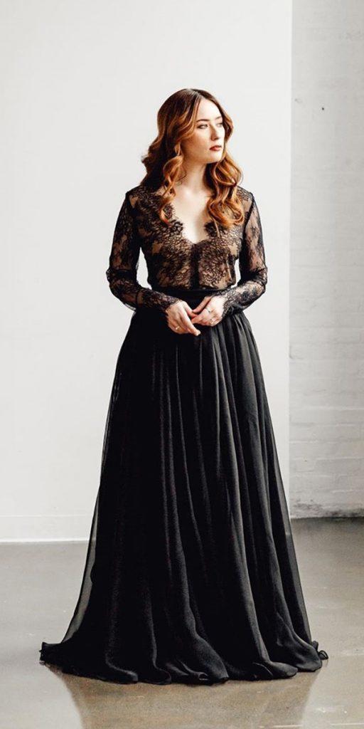 gothic wedding dresses a line with long sleeves lace top sweetcarolinestyles