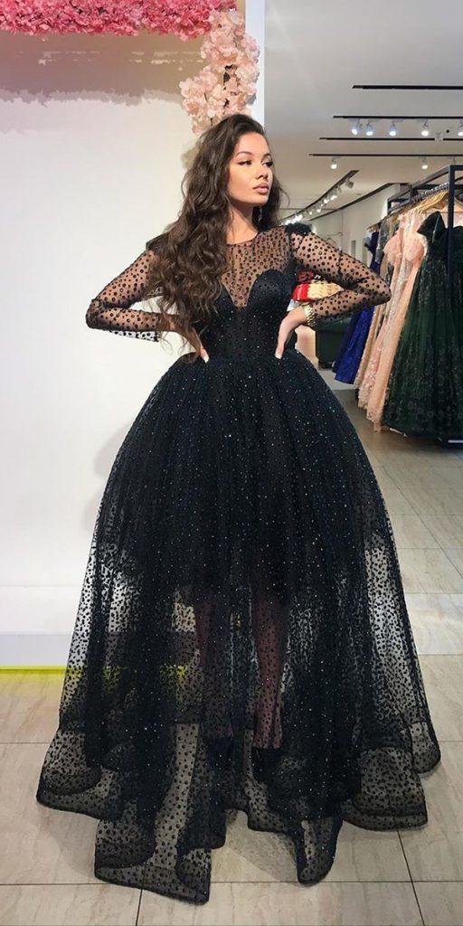 gothic wedding dresses ball gown with long sleeves black minnafashion