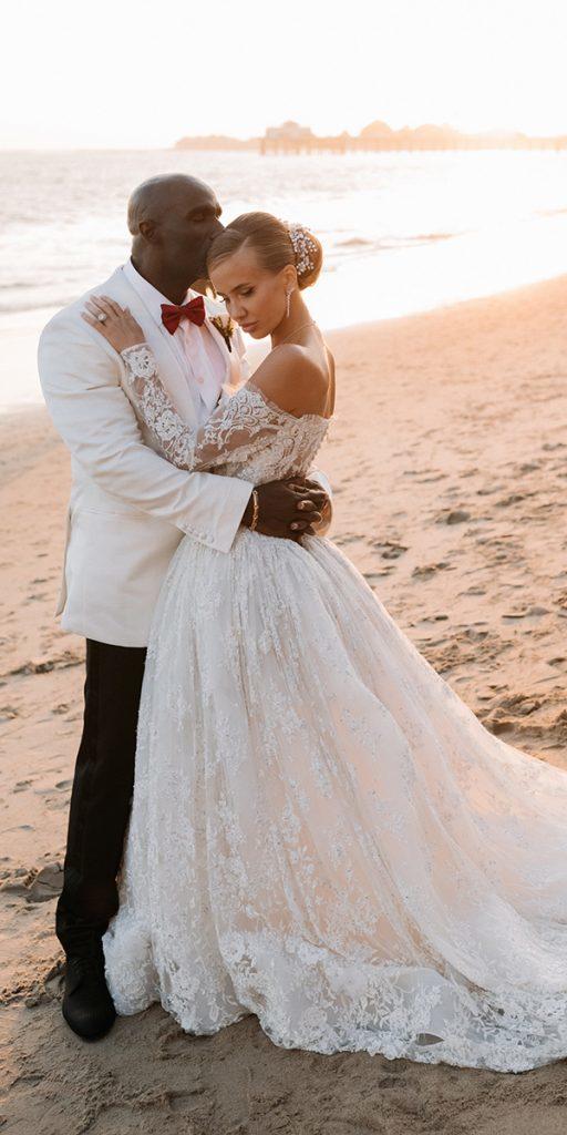 hawaiian wedding dresses ball gown off the shoulder sleeves lace zuhair murad