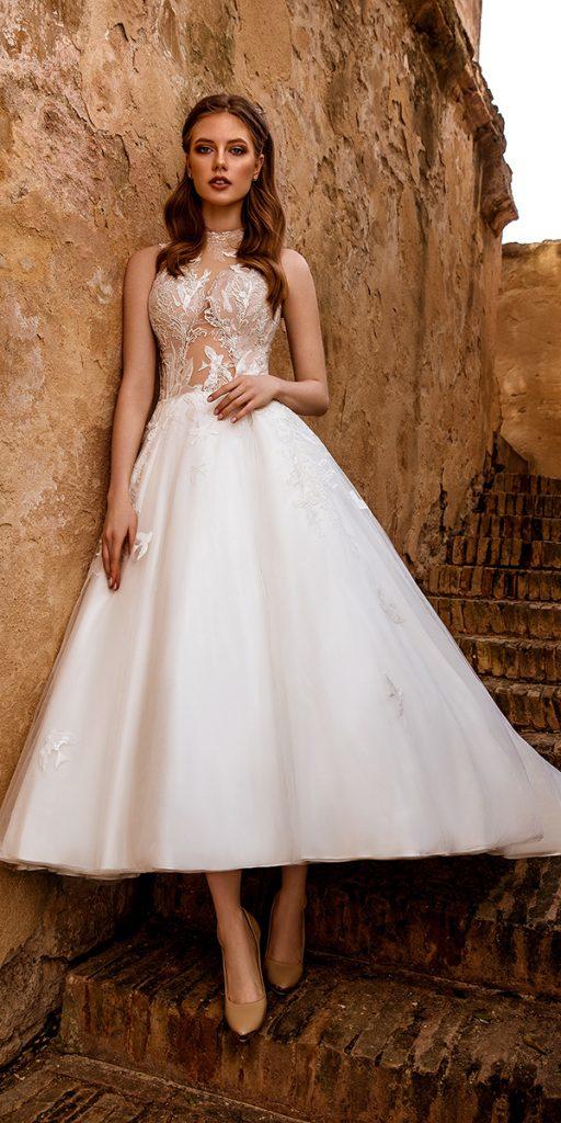 high low wedding dresses illusion lace neckline country mariasalas