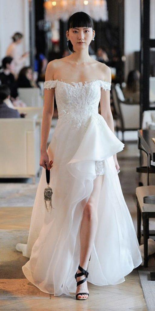 high low wedding dresses off the shoulder lace sweetheat neckline ines di santo