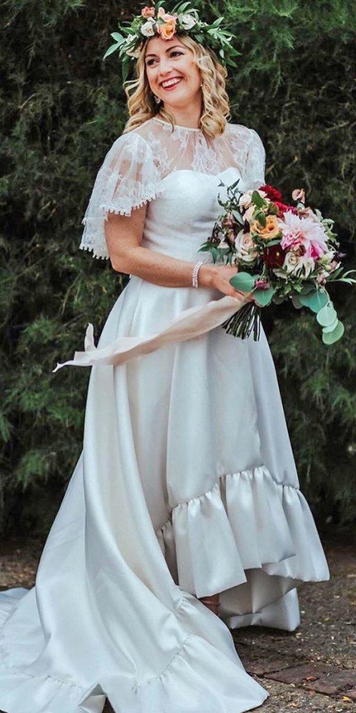 high low wedding dresses rustic simple with lace cape mattebbagephoto