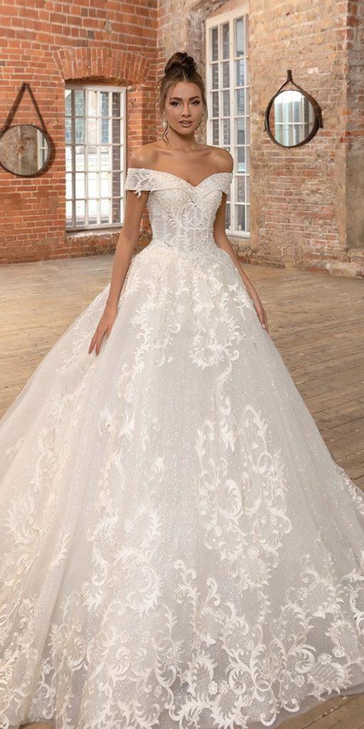 lace ball gown wedding dresses off the shoulder sweetheart neckline navibluebridal