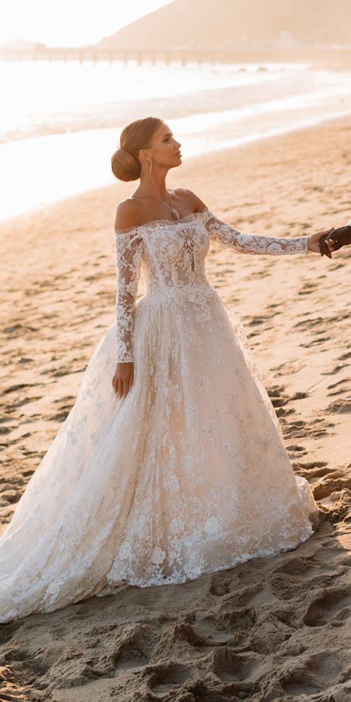 lace ball gown wedding dresses off the shoulder with sleeves romantic zuhair murad