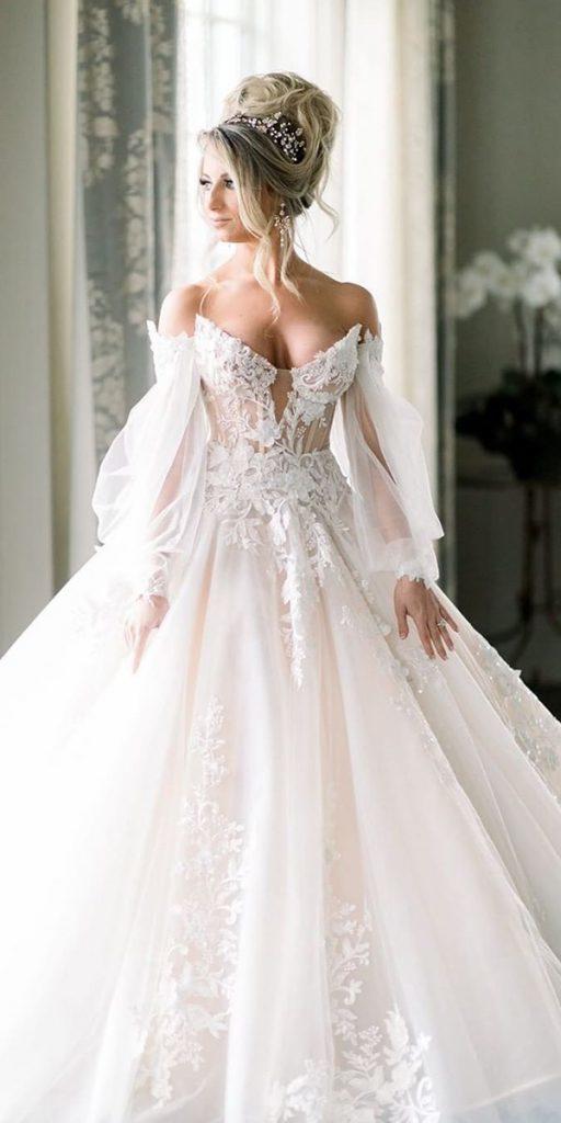 lace ball gown wedding dresses sweetheart neckline off the shoulder sleeves galialahav