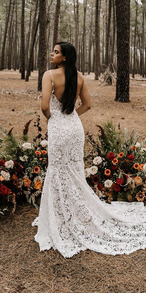 lace boho wedding dresses sheath with spaghetti straps lace white april