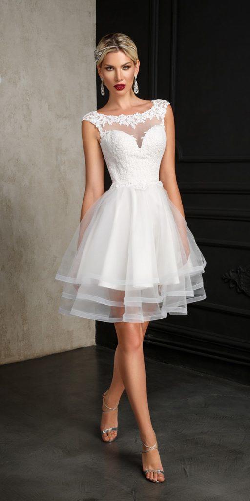 lace short wedding dresses tulle skirt sleveless biensavvy
