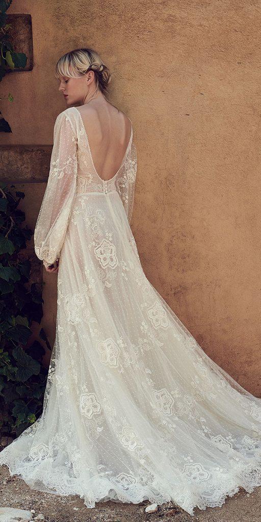 lace wedding dresses with sleeves a line open back rustic boho costarellos