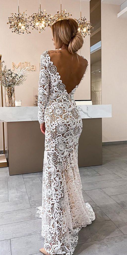 lace wedding dresses with sleeves ideas sheath v back milla nova