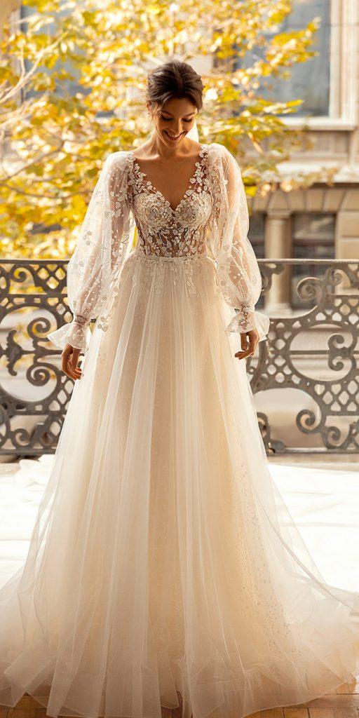 long sleeve wedding dresses princess sweetheart neckline lace luce sposa