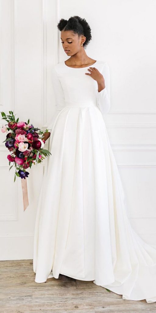 modest wedding dresses with sleeves a line simple with train romantic elizabethcooper