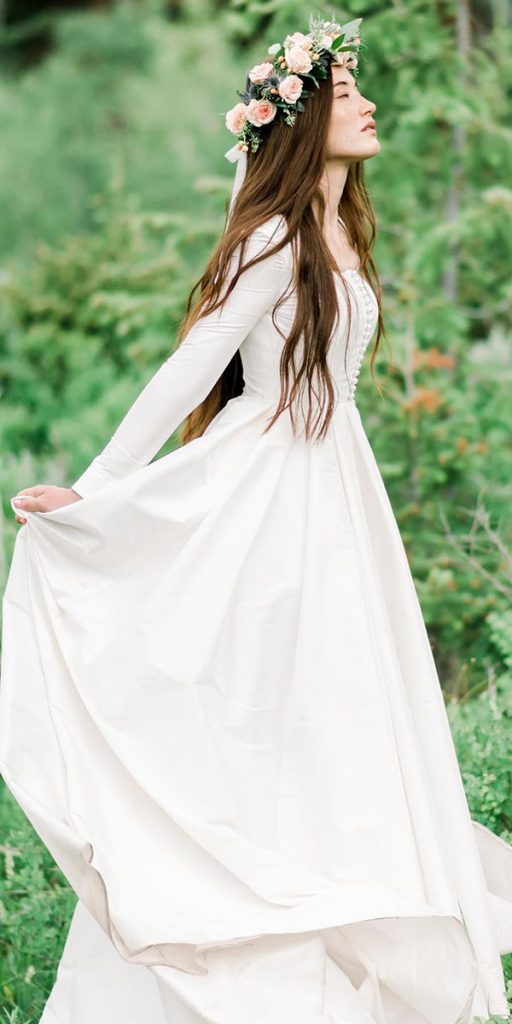 modest wedding dresses with sleeves a line square neckline rustic simple elizabethcooper