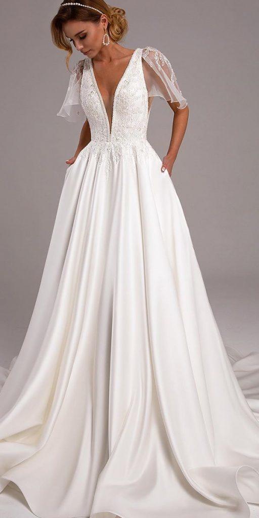 princess wedding dresses a line plunging neckline romantic tinavalerdi