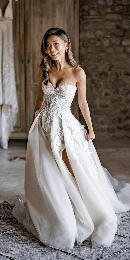 princess wedding dresses sweetheart strapless neckline floral appliques galia lahav