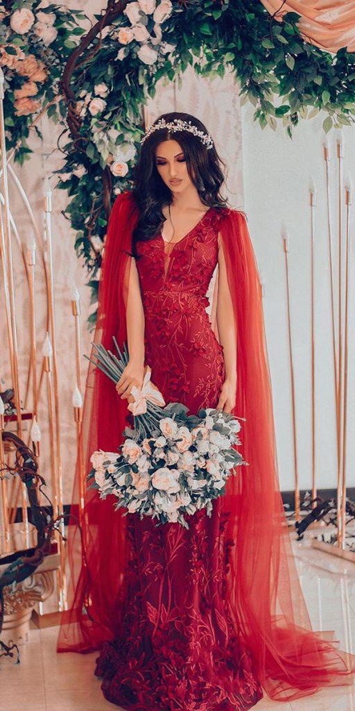 red wedding lace v neckline axarmina photography