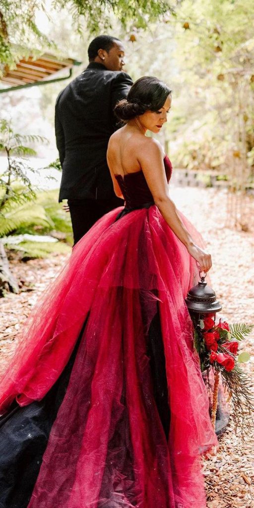 red wedding dresses tulle skirt ball gown frenchknotcouture