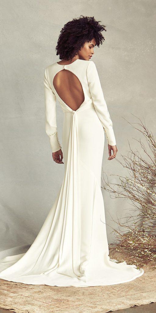 silk wedding dresses sheath with long sleeves open back simple justin alexander