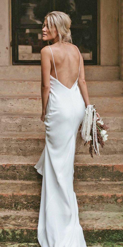  silk wedding dresses sheath with spaghetti straps backless simple grace loves lace