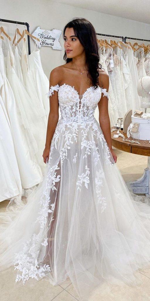 summer wedding dresses a line off the shoulder lace beach enzoani