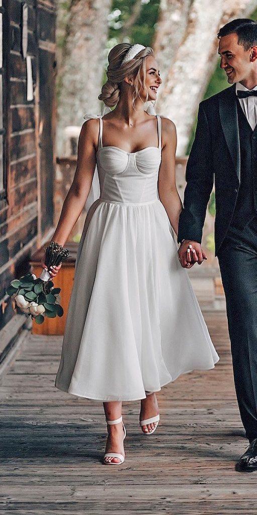 tea length wedding dresses simple sweetheart with spaghetti straps salon kuraje