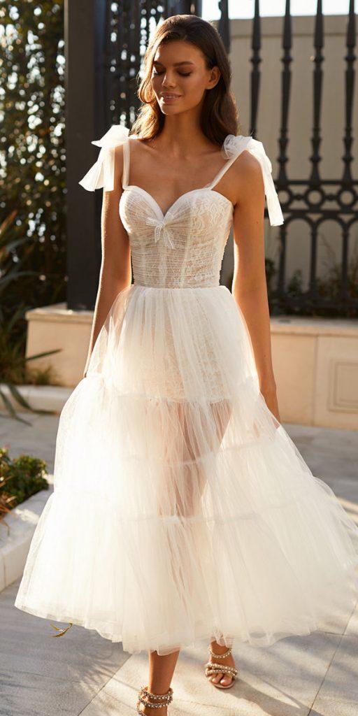 tea length wedding dresses sweetheart neckline with spaghetti straps lace sexy beach milla nova