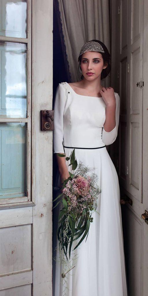 vintage wedding dresses 1920s a line simple with sleeves cayetanaferrer