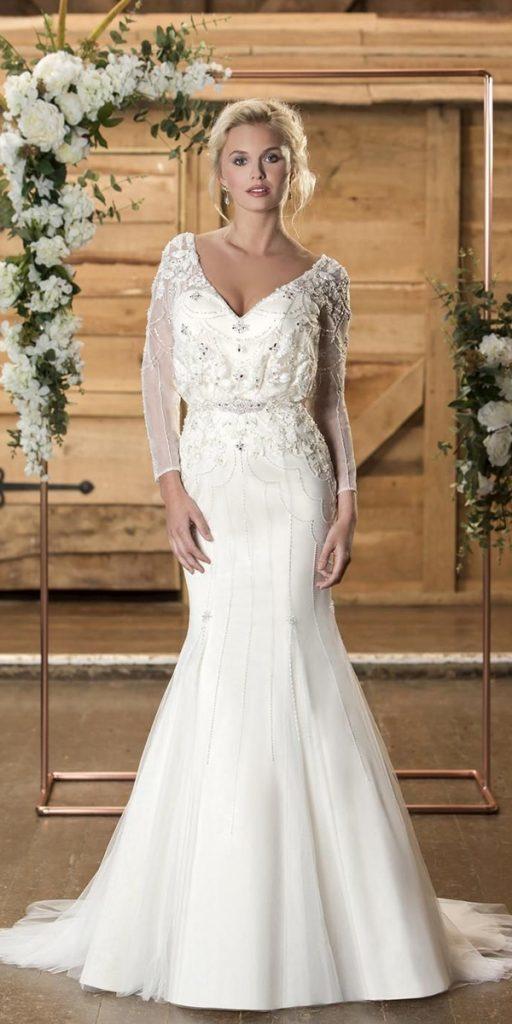 vintage wedding dresses 1920s trumpet with long sleeves beaded v neckline truebride